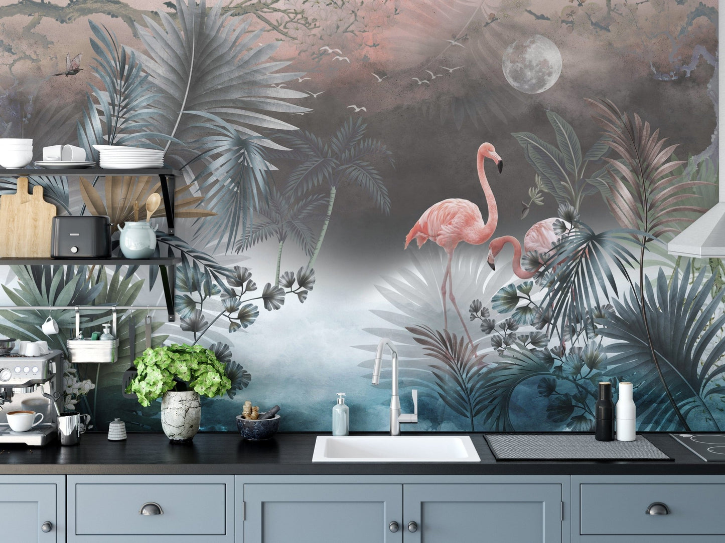 Tropical monstera leaves wallpaper tones A413
