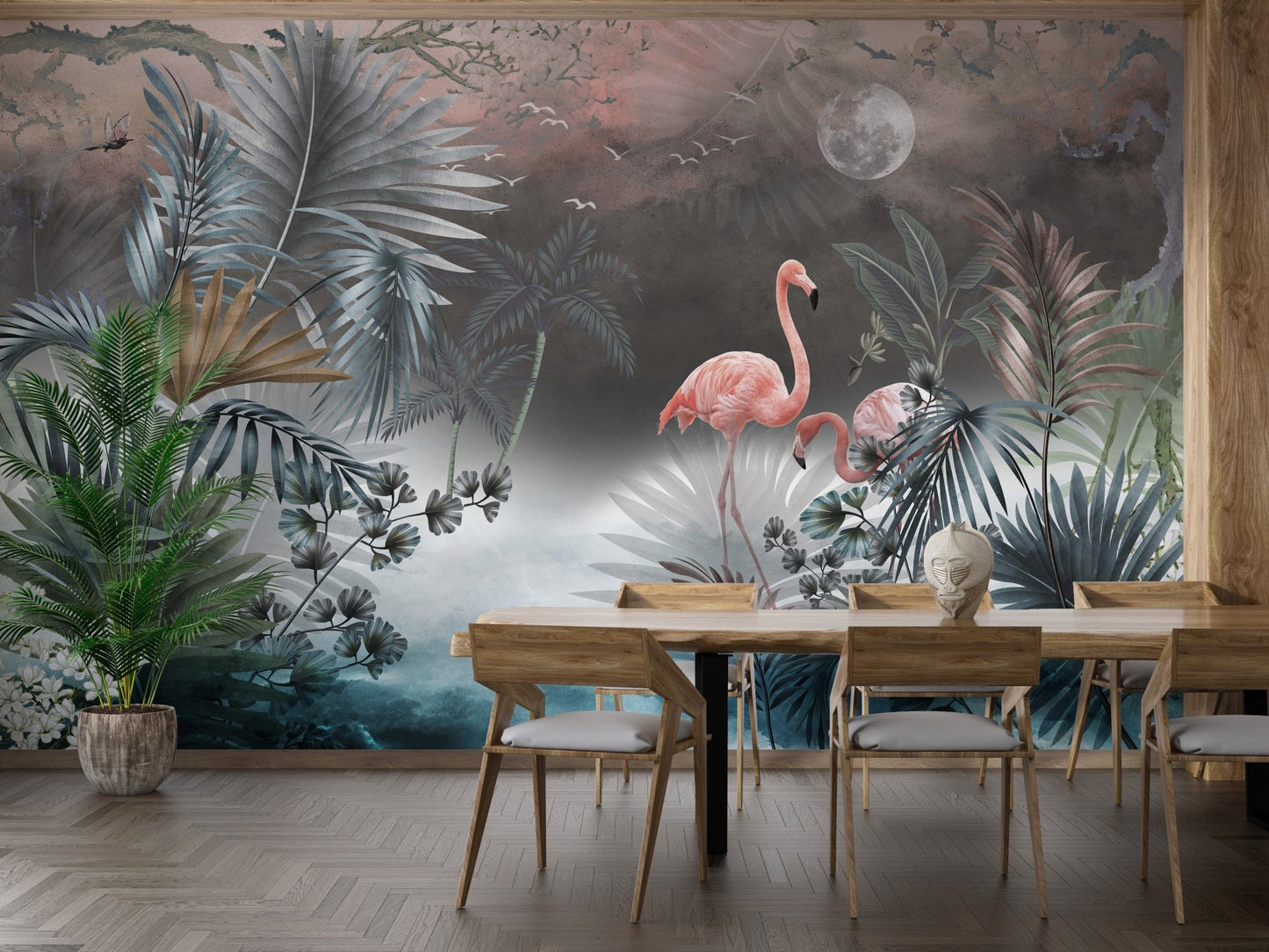 Subtle monstera leaves wallpaper mural design A413
