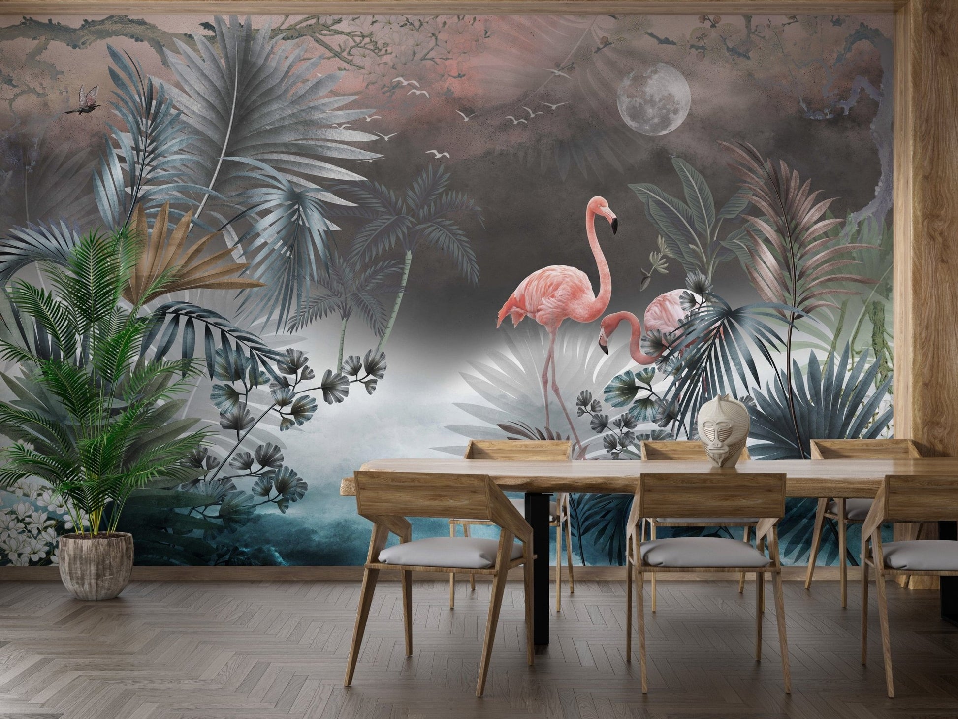 Subtle monstera leaves wallpaper mural design A413
