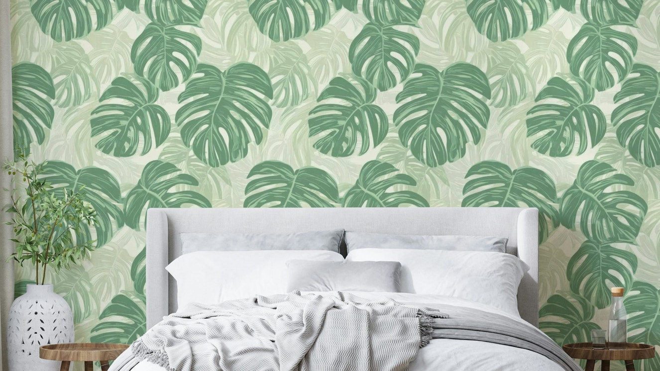 Monstera leaf wallpaper for tropical vibes.


