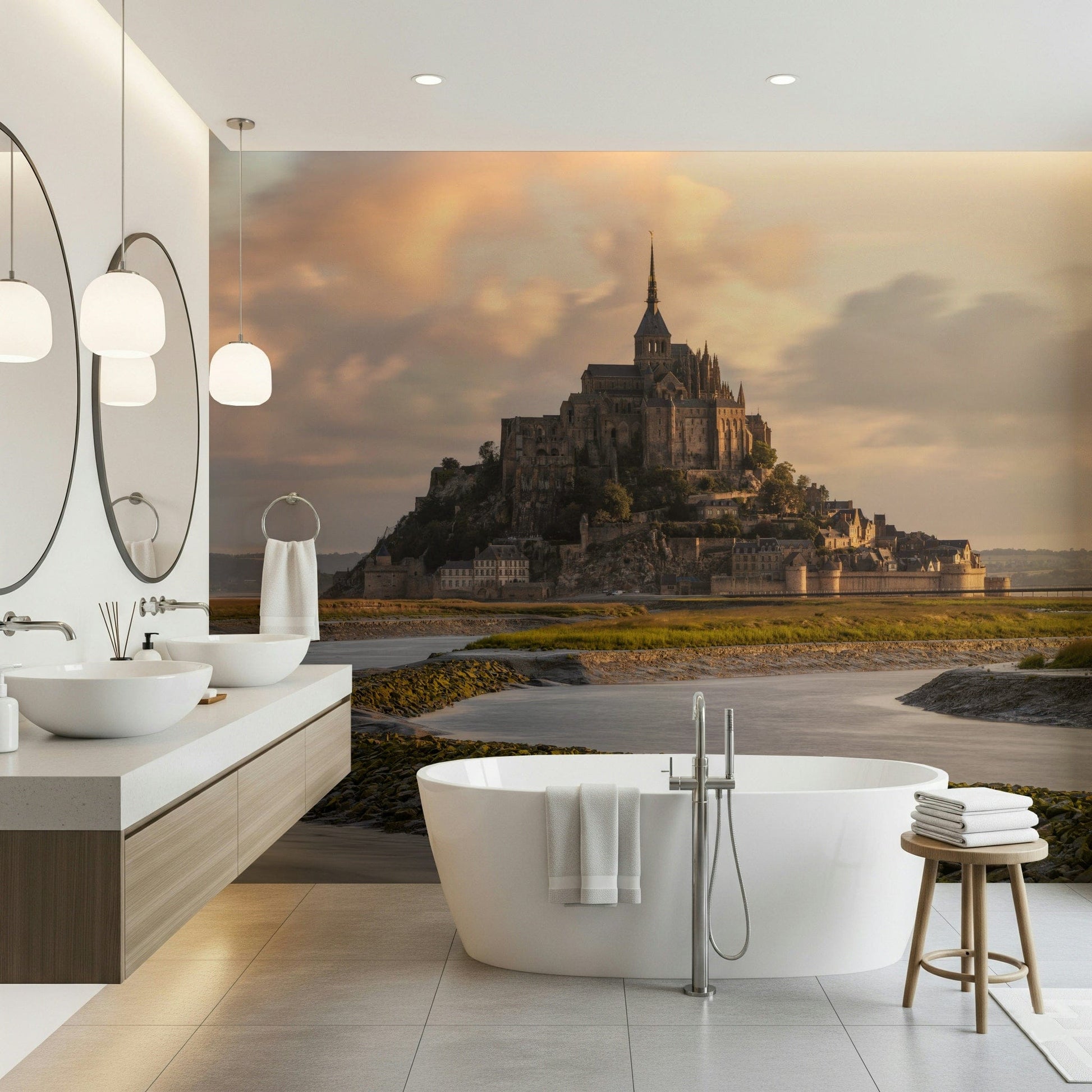 A beautiful wide-angle wall mural of a French landmark.
