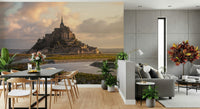 A calming serene view wallpaper mural that defines a space.