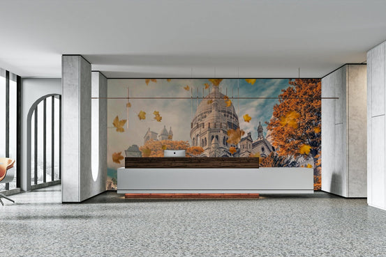 Montmartre Autumn Wall Mural showing a French basilica GD5018