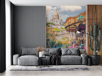Living room wallpaper with a classic carousel wall mural.