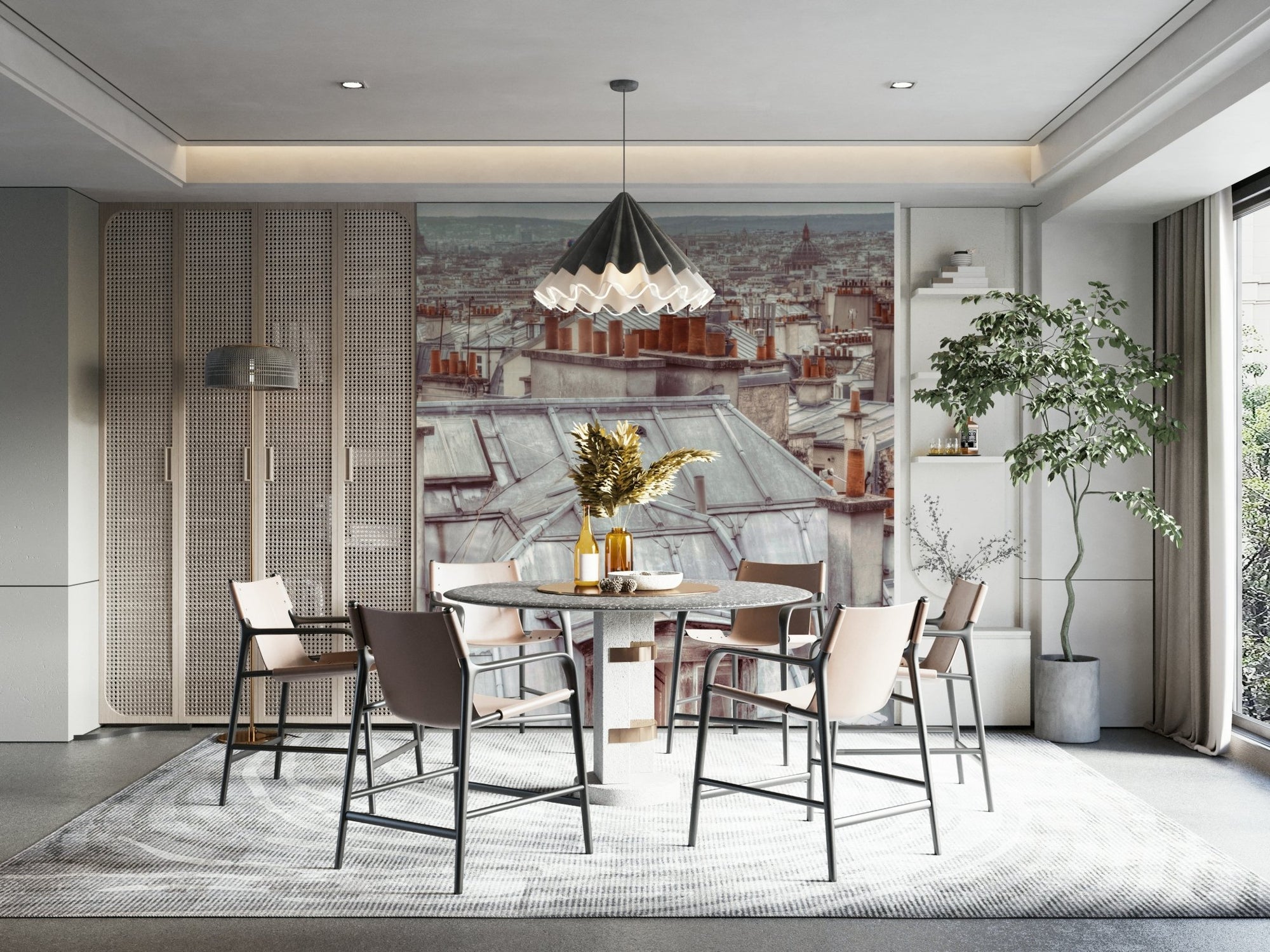 A wall mural featuring Parisian rooftops. GD3350

