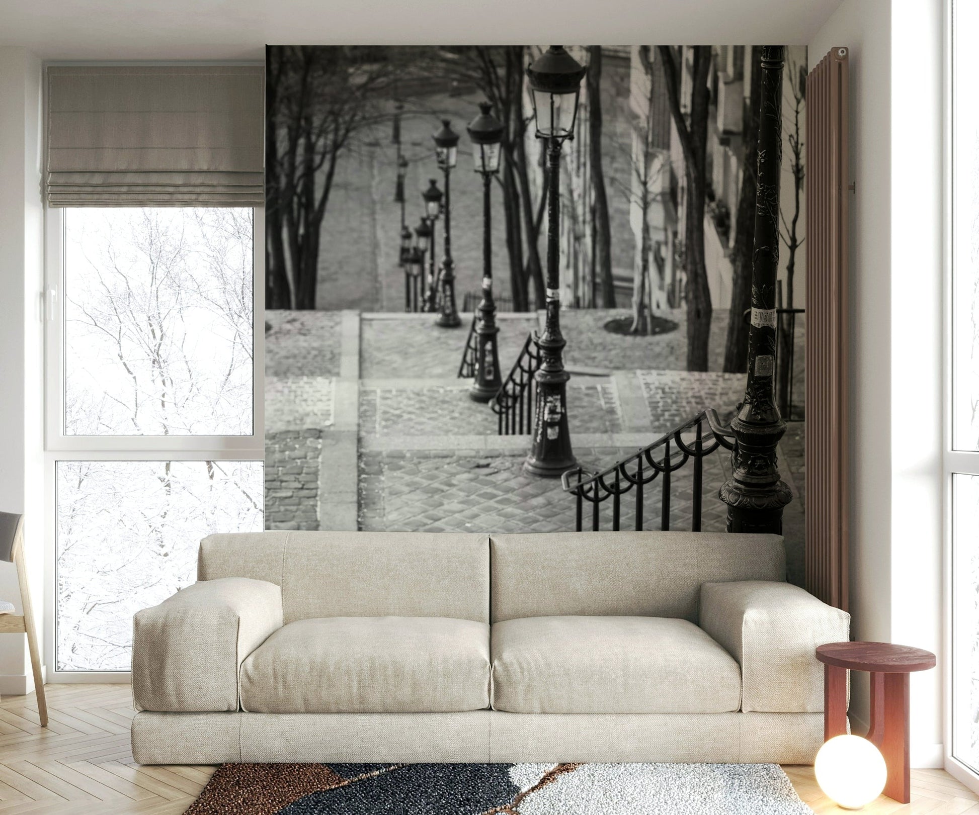 Scenic Montmartre stairway mural for home walls.

