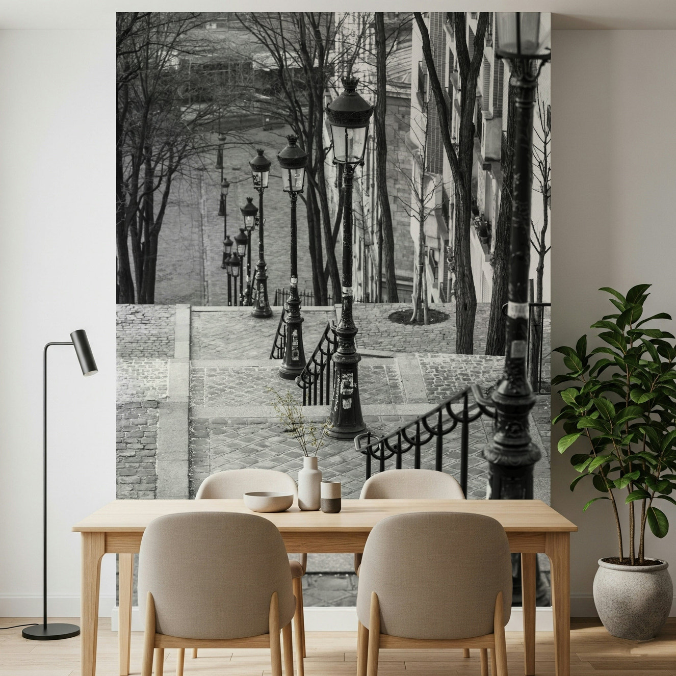 Scenic city wall mural providing a timeless and sophisticated interior feel.