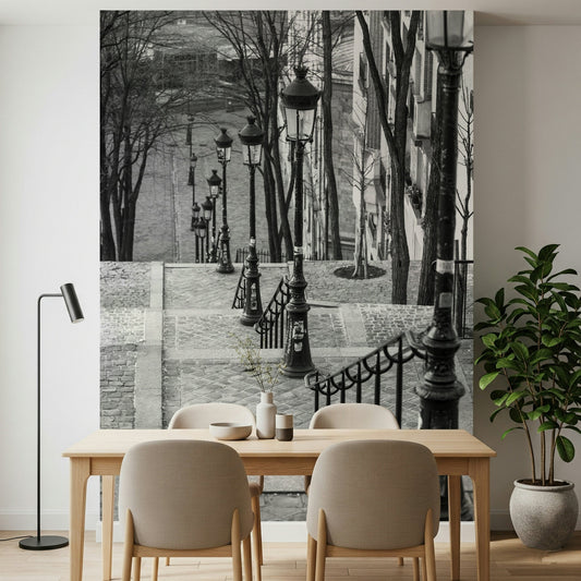 Scenic city wall mural providing a timeless and sophisticated interior feel.