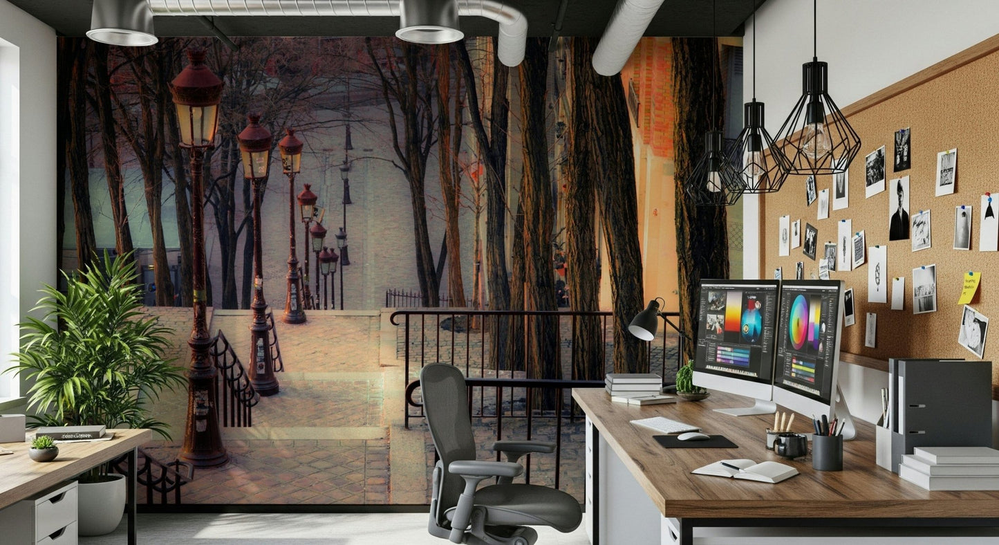 Historic European street scene for a professional office feature wall.