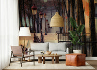 Heritage inspired architectural mural for a sophisticated lounge interior.