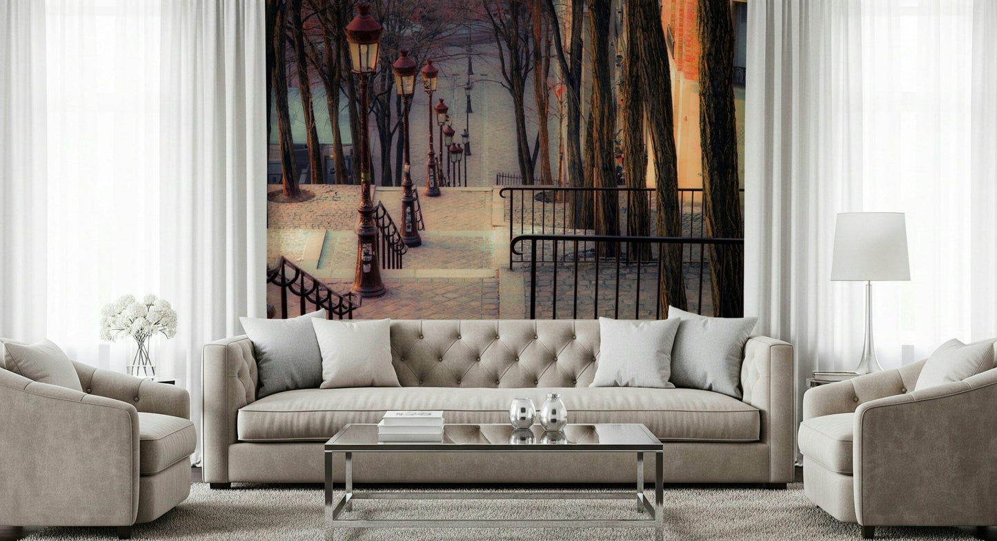 Detailed iron railing wall covering in a luxury apartment living area.