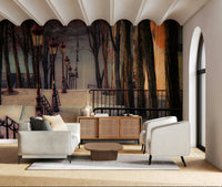 Classic city perspective pattern for an entryway focal wall in a house.