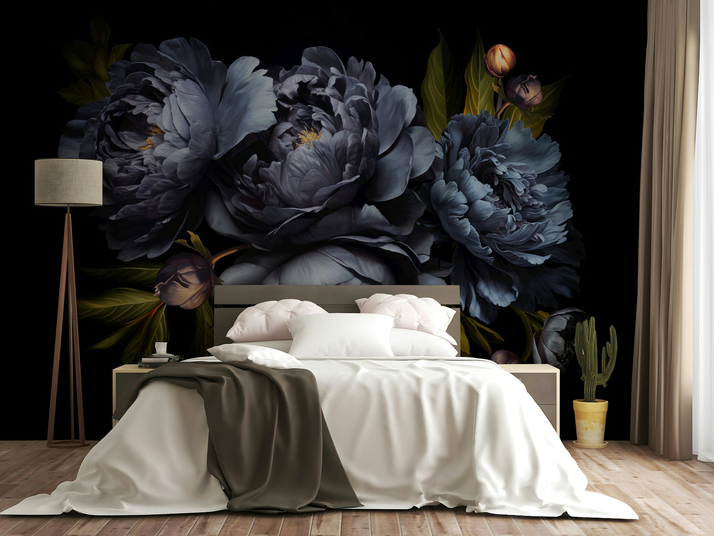 The image shows an artistic impression of a serene floral scene with a baroque feel.

