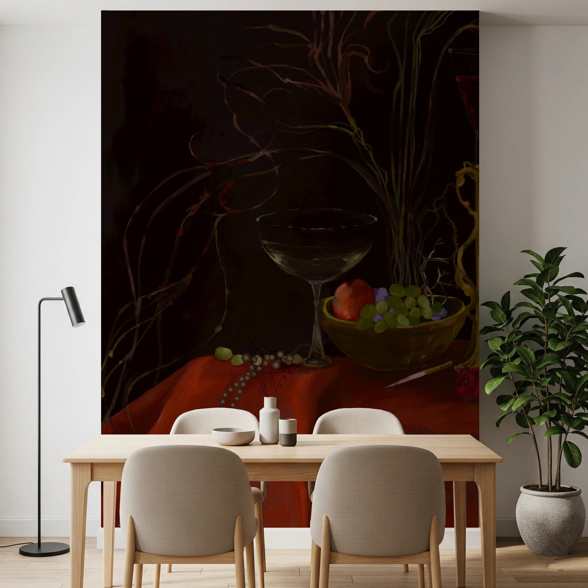 Pearls, bowl, and fruit in Moody Vintage Baroque Still Life Art Wall Mural