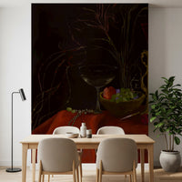 Pearls, bowl, and fruit in Moody Vintage Baroque Still Life Art Wall Mural