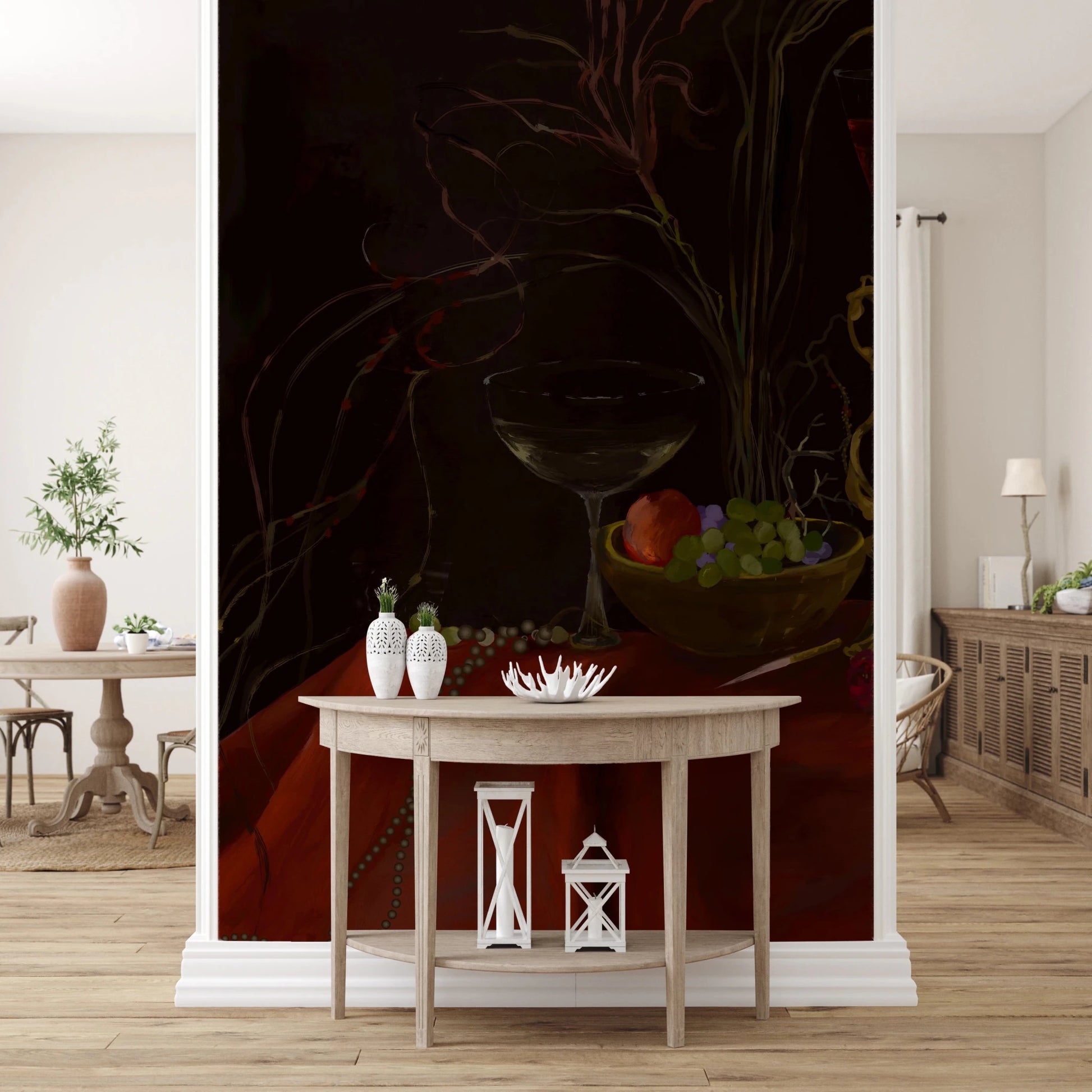 Rich moody tones define Moody Vintage Baroque Still Life Art Wall Mural