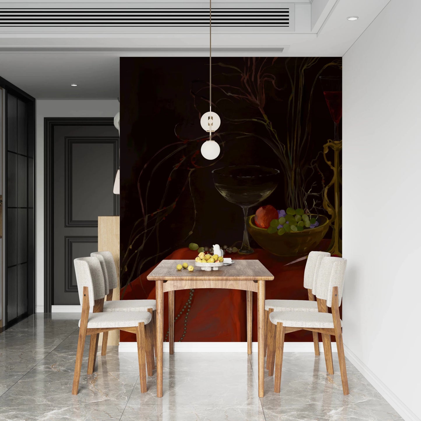 Dining area featuring Moody Vintage Baroque Still Life Art Wall Mural