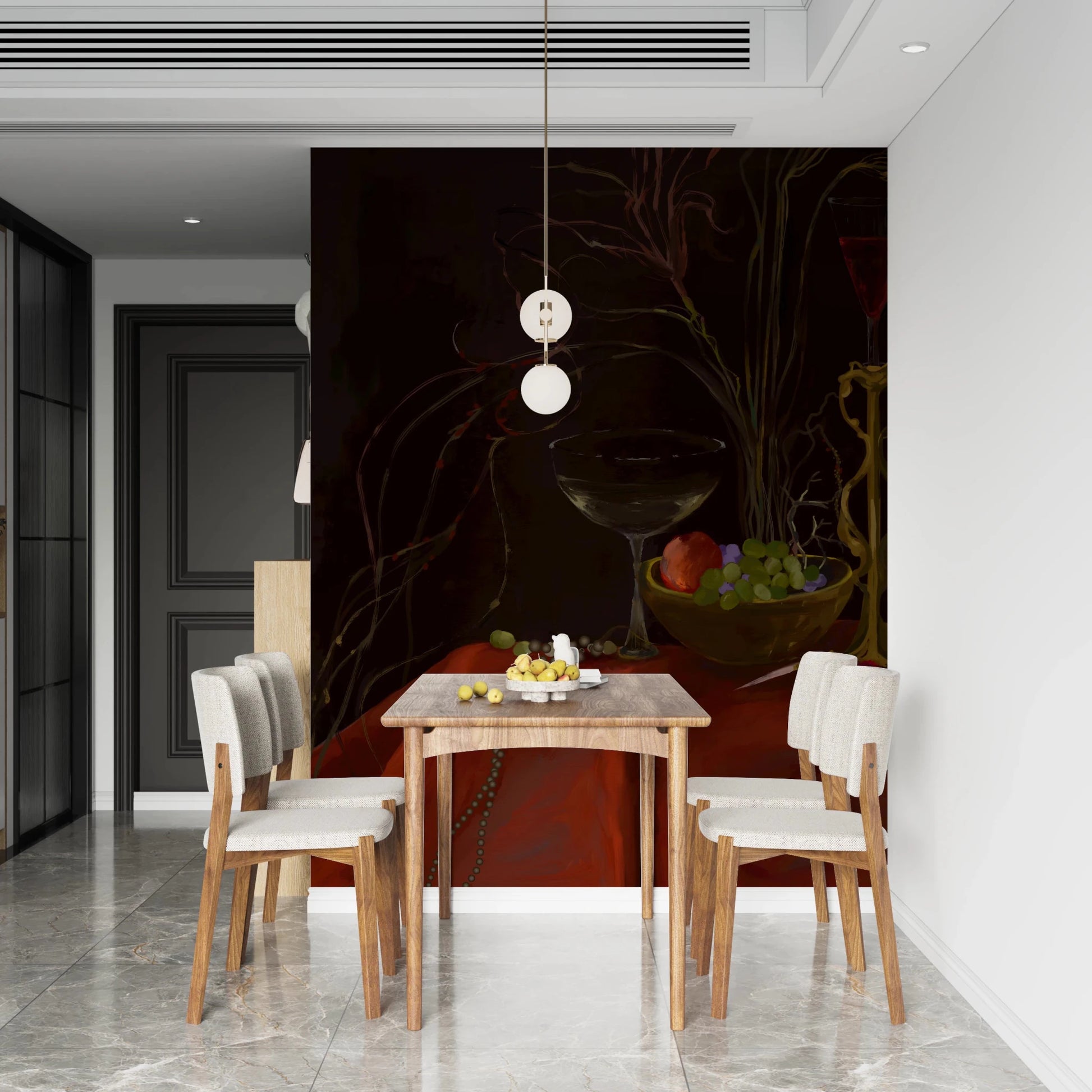 Dining area featuring Moody Vintage Baroque Still Life Art Wall Mural