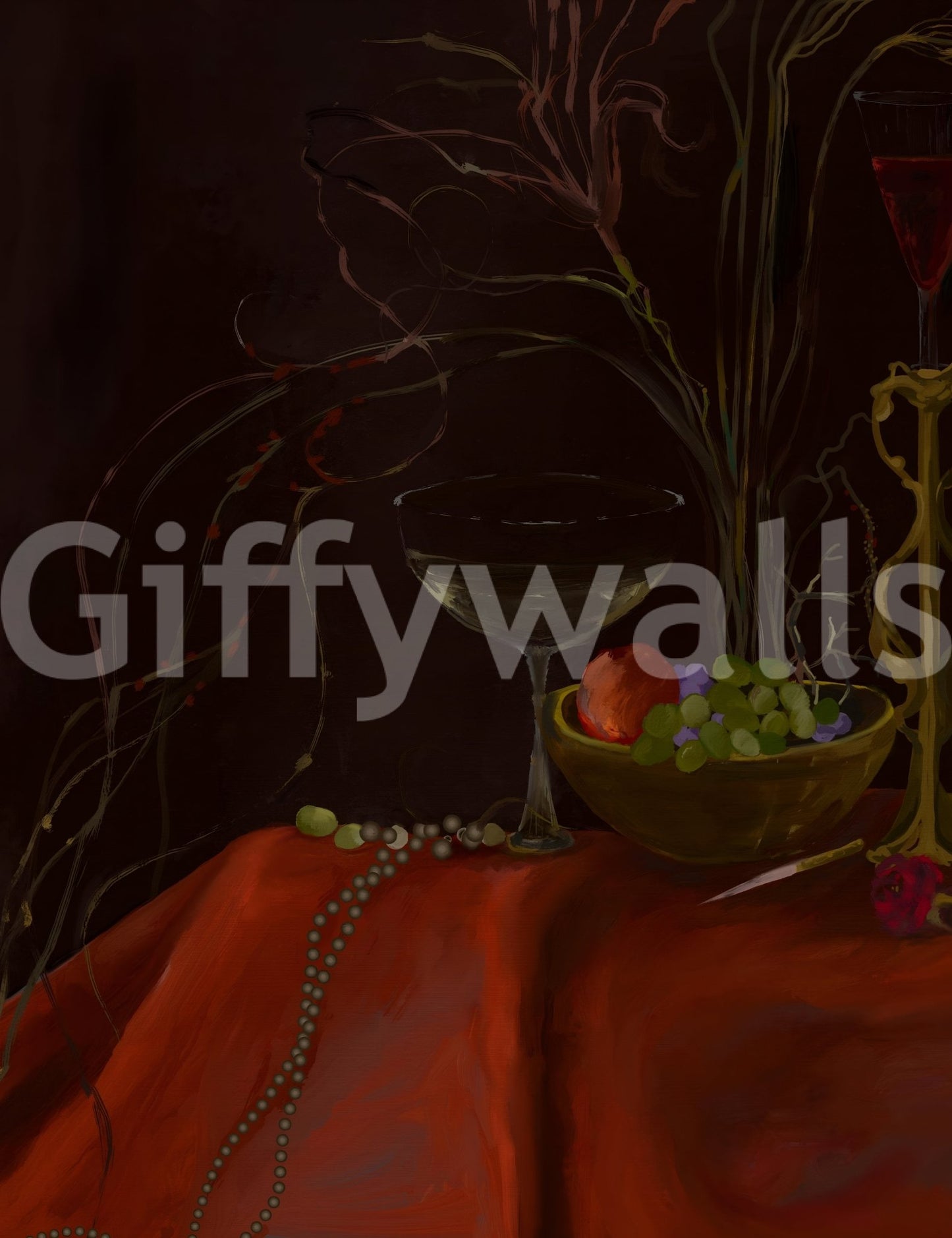Vintage art styling in Moody Vintage Baroque Still Life Art Wall Mural