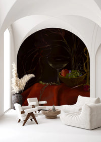 Living room with Moody Vintage Baroque Still Life Art Wall Mural
