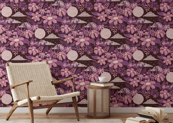 Dreamy garden wall murals in purple RNM65