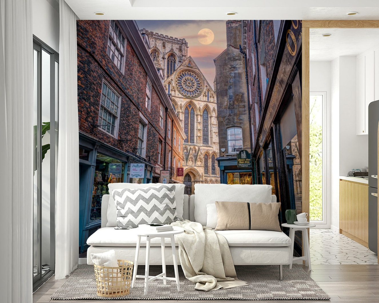 Moon Over Charming Street Wall Mural