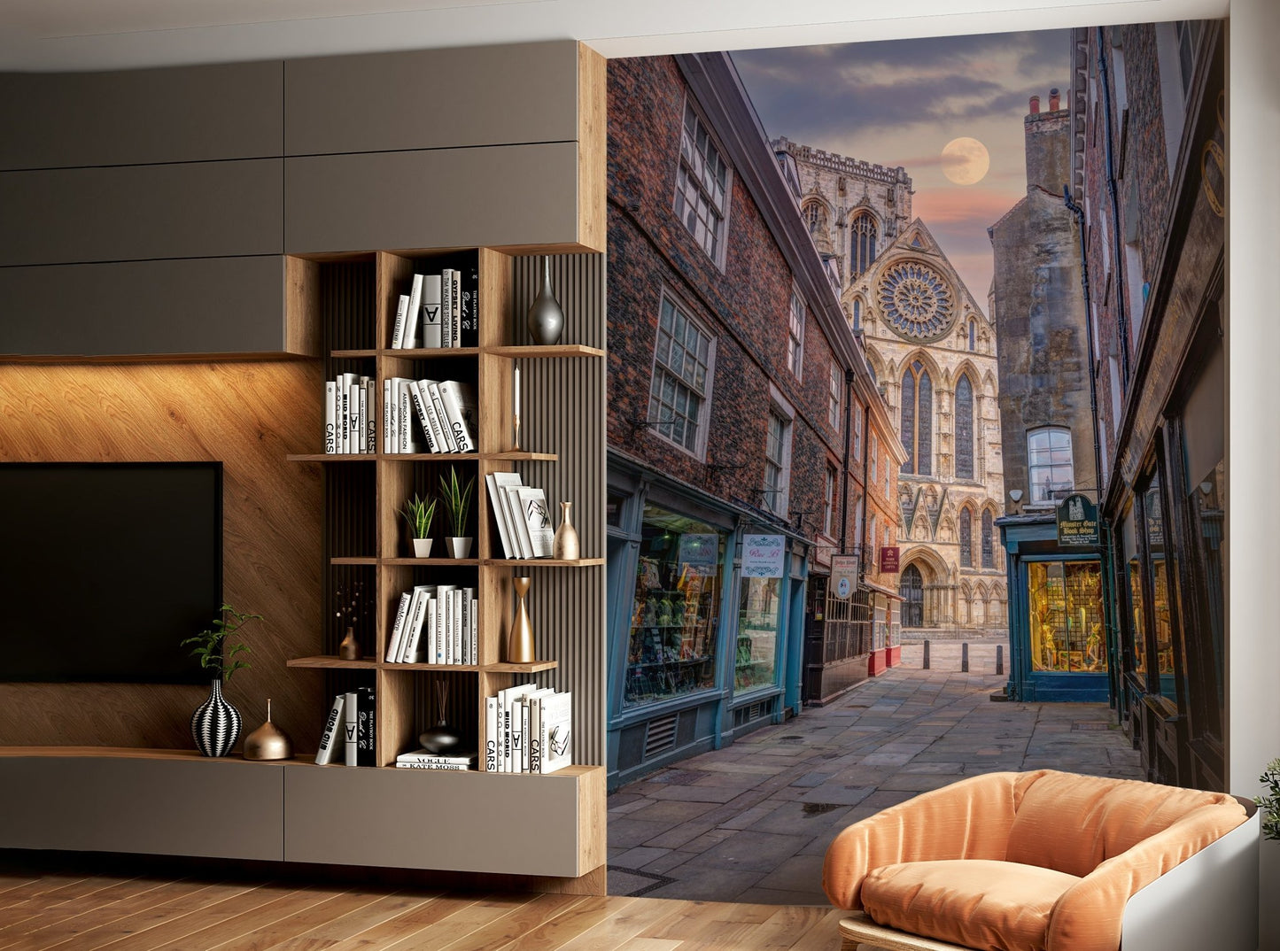 Moon Over Charming Street Wall Mural