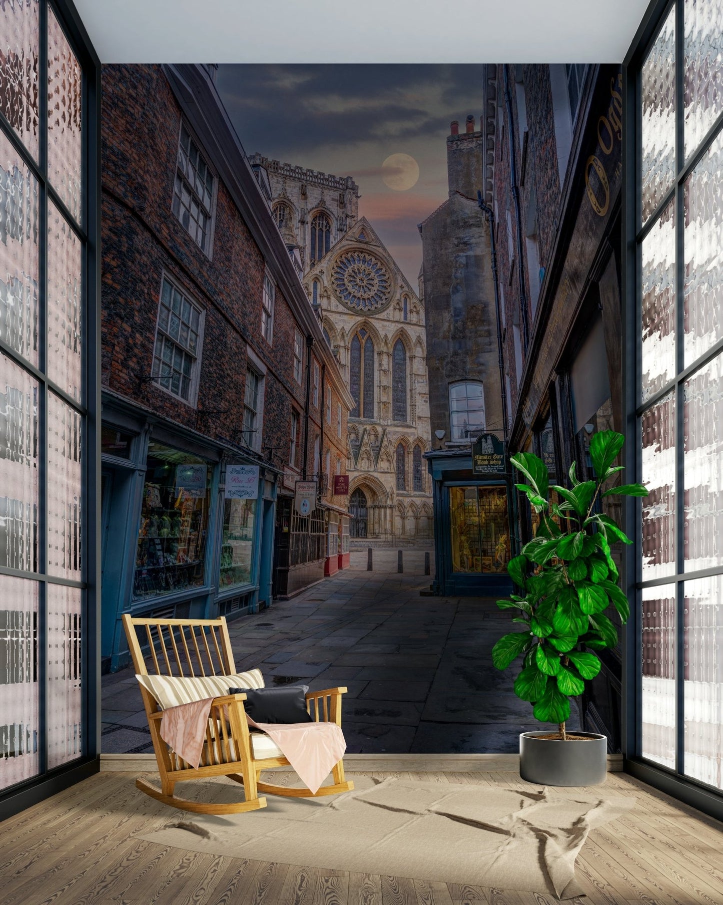 Moon Over Charming Street Wall Mural