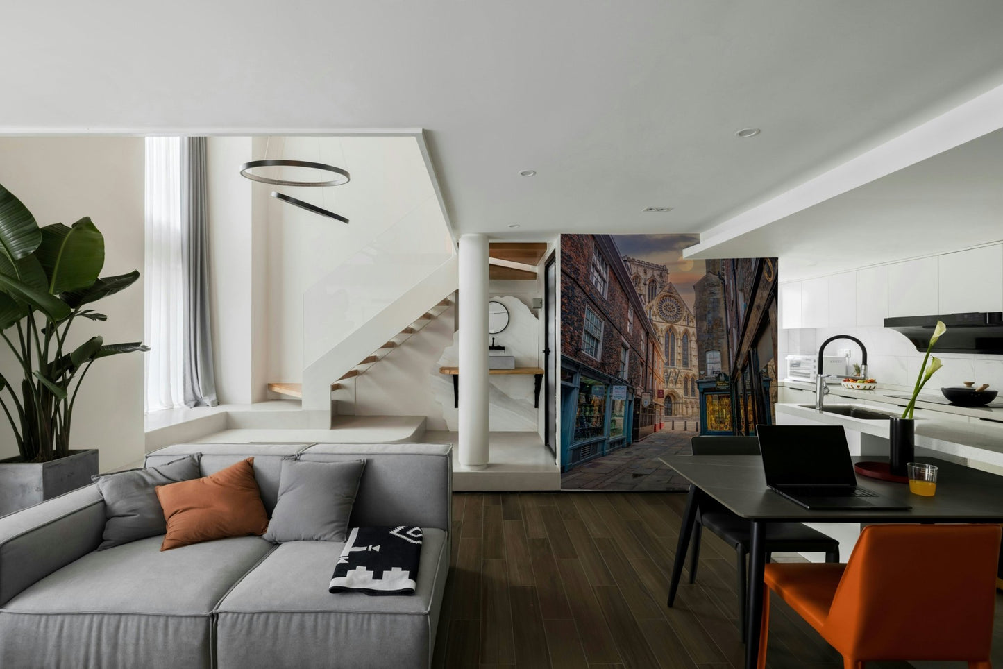 Moon Over Charming Street Wall Mural