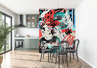 A calming serene moon wallpaper mural that defines a space.