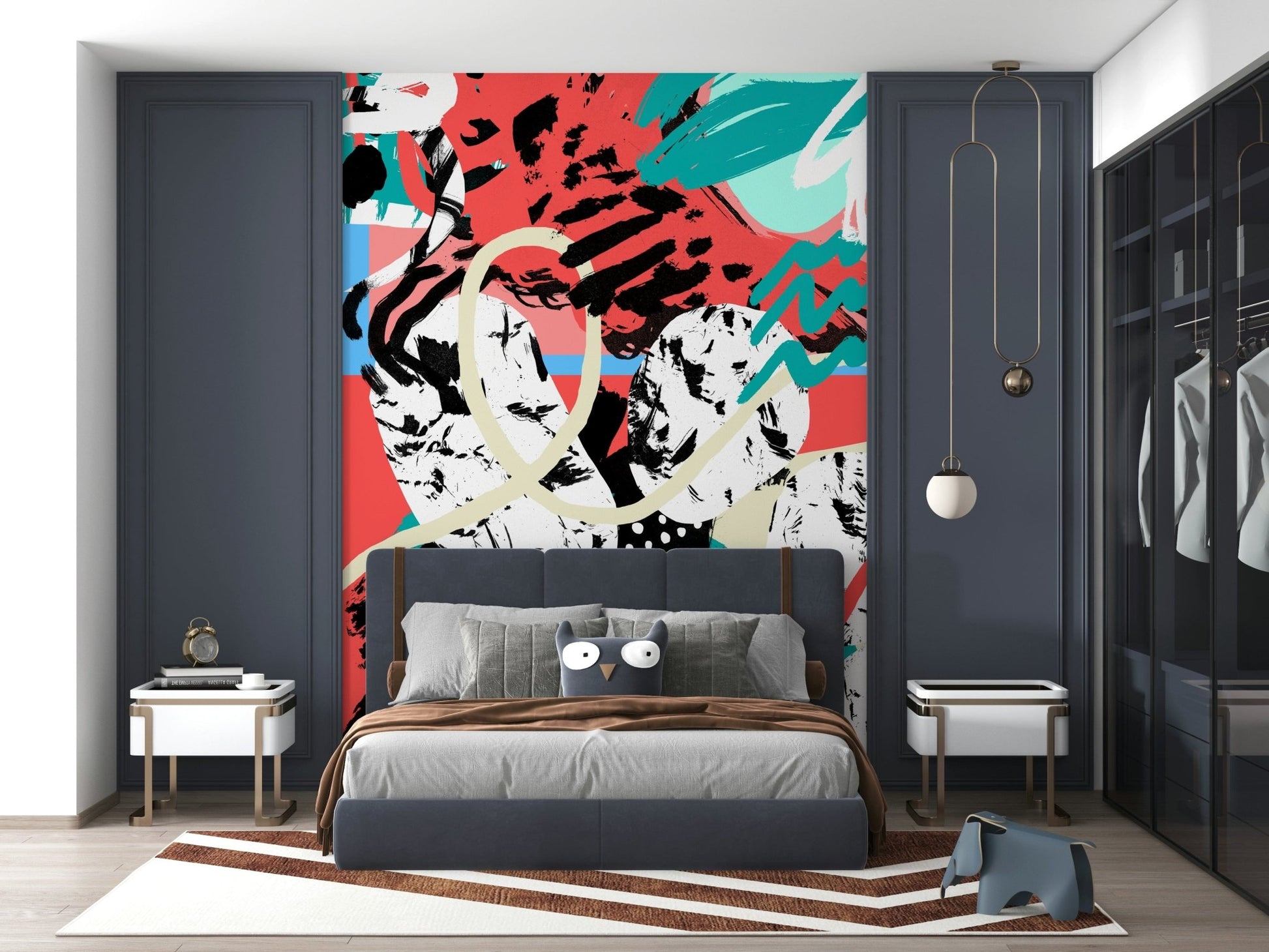 A beautiful moon phase wallpaper mural for a modern home.