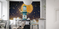 Charming night sky wallpaper with a lighthouse