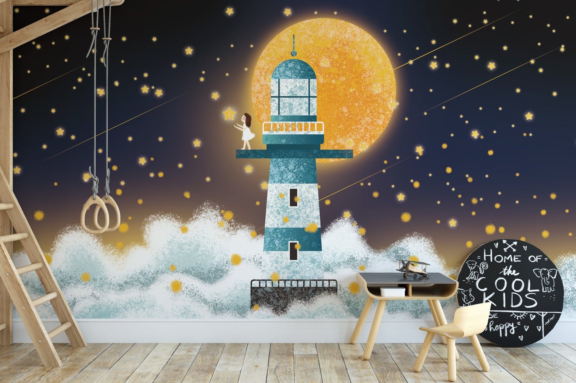 Enchanting moonlight mural with stars A839