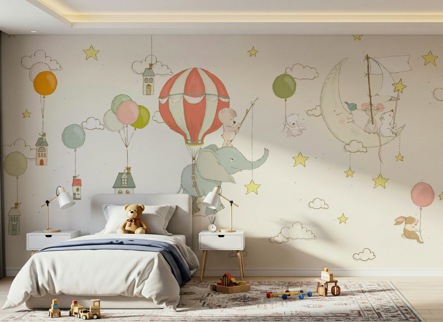 A serene floating balloon wall mural for your decor.