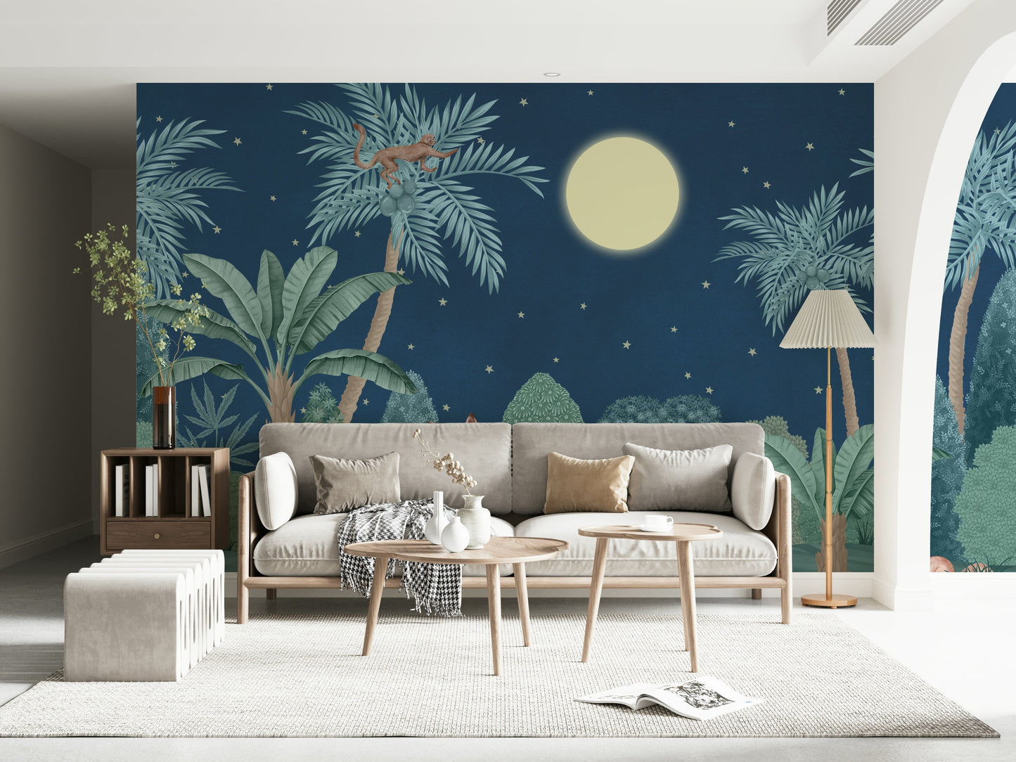 Sophisticated Moonlit Jungle wallpaper for a professional studio setup.
