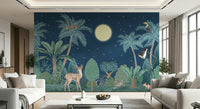Large scale Moonlit Jungle wall mural in a luxury dining space.