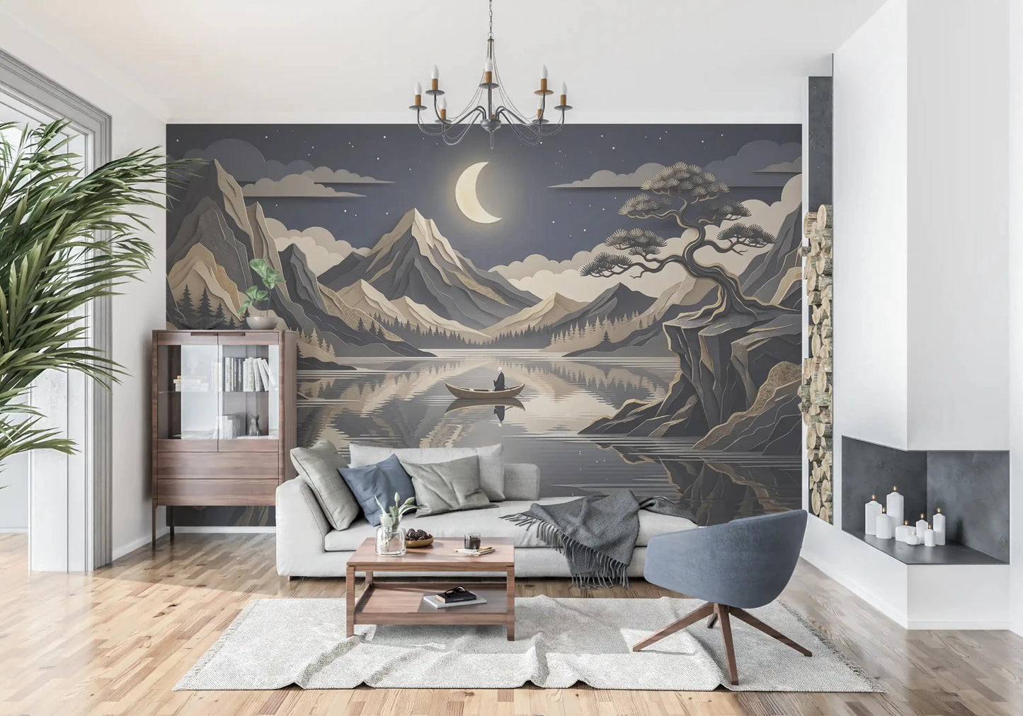 Moonlit Mountain Serenity Wall Mural