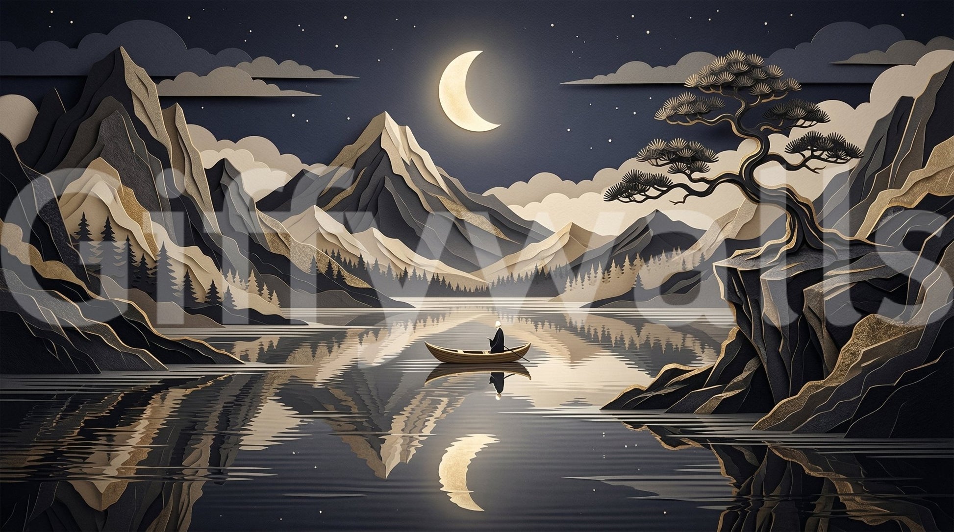 Moonlit Mountain Serenity Wall Mural