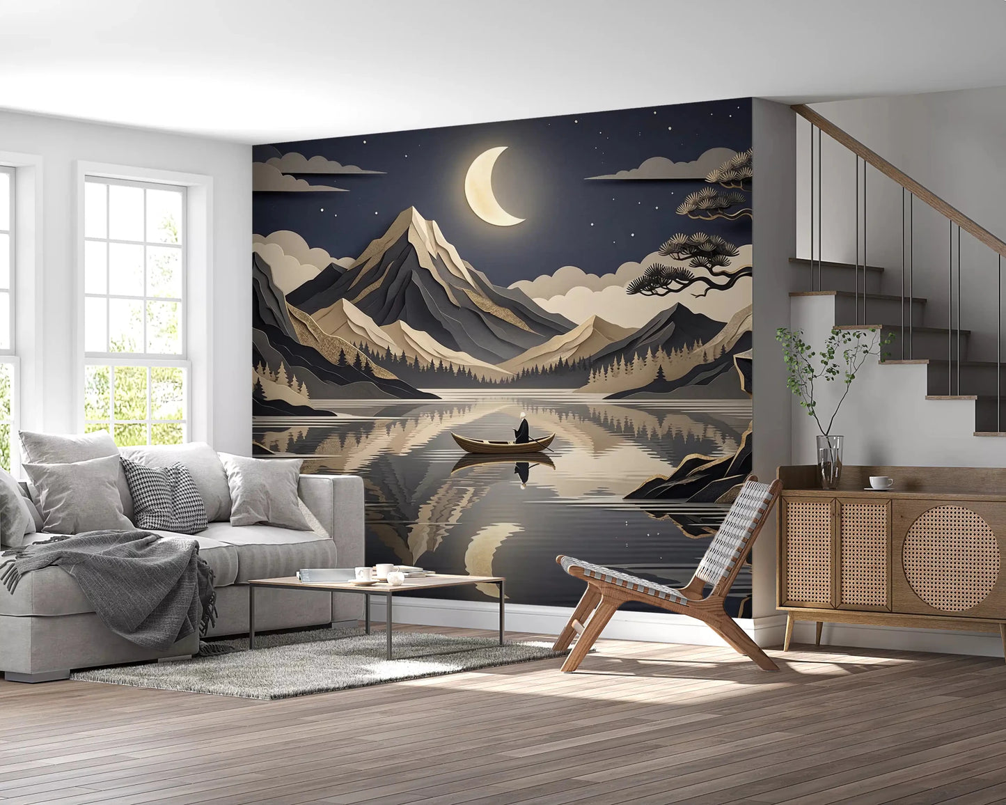 Moonlit Mountain Serenity Wall Mural