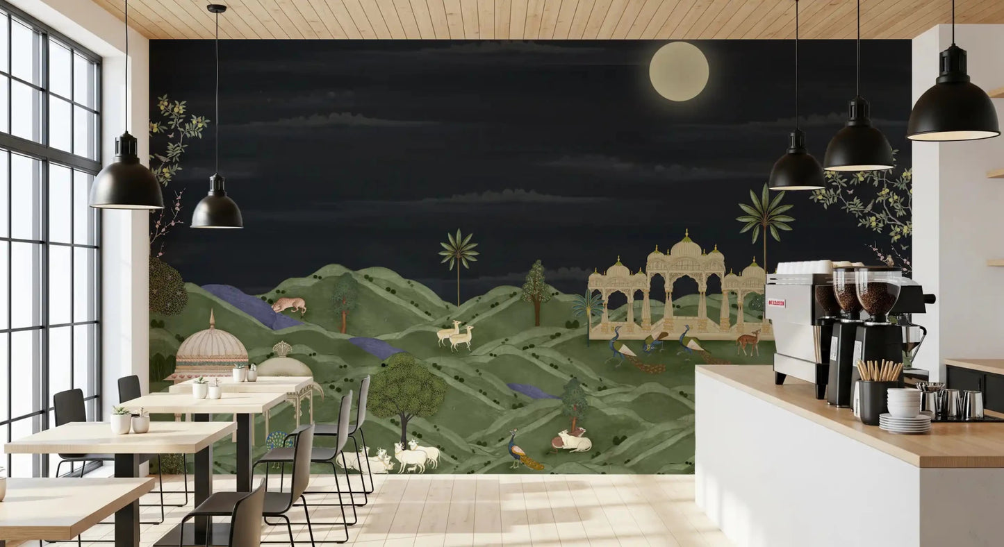 Café  view featuring Moonlit Palace Garden Wall Mural across the back, GD8950