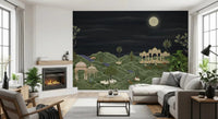 Moonlit Palace Garden Wall Mural behind a cream sofa in a bright modern lounge, GD8950