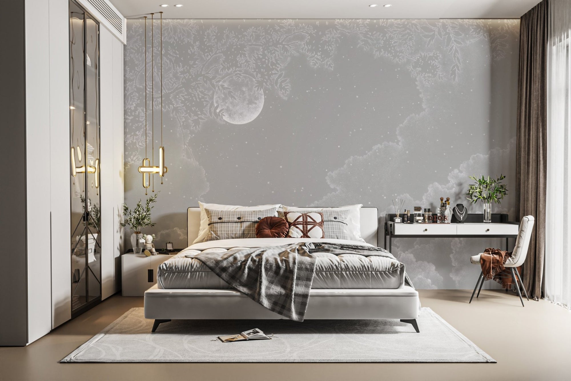 Moonlit Serenity Grey Cloud Wallpaper B695
