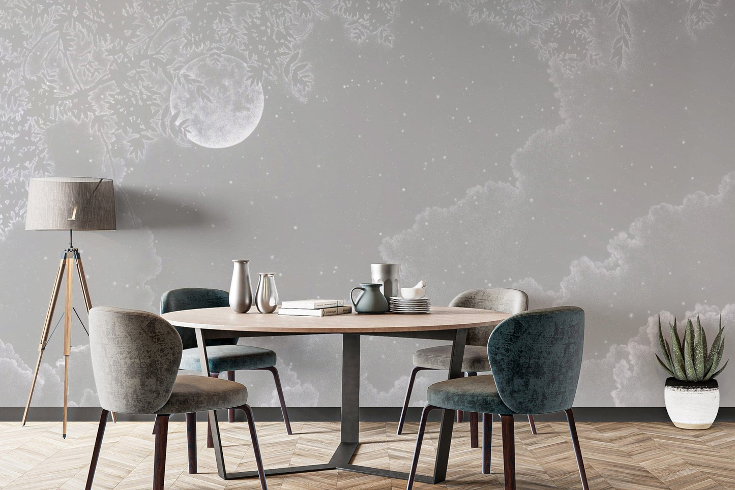Luxury Cloud Wallpaper with Moon Glow
