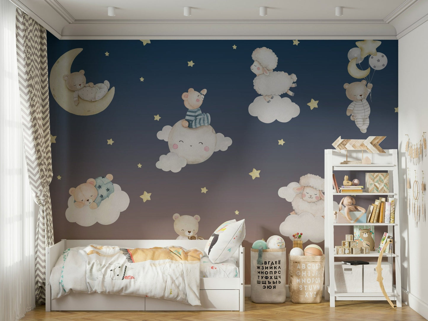 Small, white stars are scattered around the moon.

