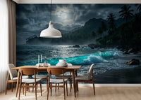 Dining corner styled with Moonlit Tropics Wall Mural and a white pendant light