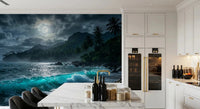 Moonlit Tropics Wall Mural above a console in a calm KItchen and dining room 