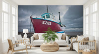 Living room showing Moored in Serenity Wall Mural full wall coverage, GD8632