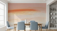 Morning Blush Canvas Wall Mural pattern of soft clouds is featured in this dining space.
