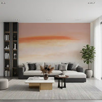 Morning Blush Canvas Wall Mural brings calming peach and rose strokes to a modern living area.