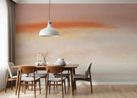 Serene Morning Blush Canvas Wall Mural provides a delicate wash of color in a dining area.